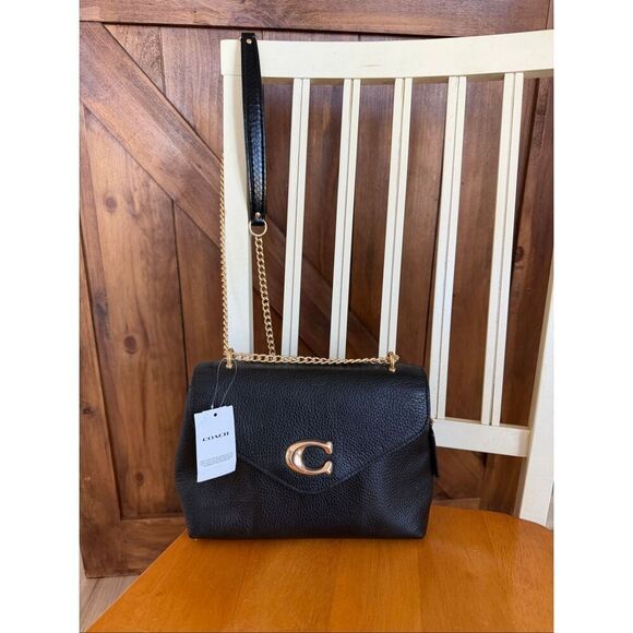 COACH Tammie Shoulder Bag Black Snake Embossed Leather - Picture 3 of 16